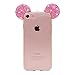 iPhone 7 Case, MC Fashion Flexible Cute 3D Bling Bling Crystal Rhinestone Mickey Mouse Ears Soft Clear Transparent TPU Shell Case Skin for Apple iPhone 7 (2016) (Pink Ears)
