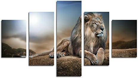 SwmArt 5 Piece Wall Art Painting A Kingly Lion Lying On The Rock Picture On Canvas For Living Room Decor Or As A Gift (no frame) Swm165 50 inch x30 inch