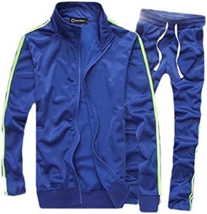 DressYee Men's Splice Pockets 2 Piece Running Pure Color Movement Sweatsuit Set