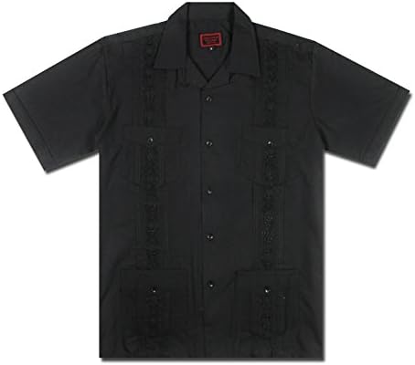 New Guayabera Men's Cuban Style Bartender Wedding Button up Casual Dress Shirt / Black (L)