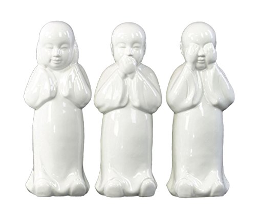 Urban Trends Gloss Finish White Ceramic Standing Monk No Evil (Speak/Hear/See) Figurine (Assortment of 3)