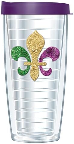 Multi Color Fleur De Lis Bling 22 Oz Traveler Tumbler Mug with Lid