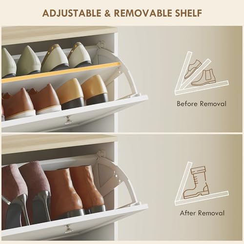 HOMCOM Narrow Shoe Cabinet with 3 Flip Drawers, Adjustable Shelves, White | Shoe Storage Cabinet, Hallway, Entryway, Holds 12-18 Pairs