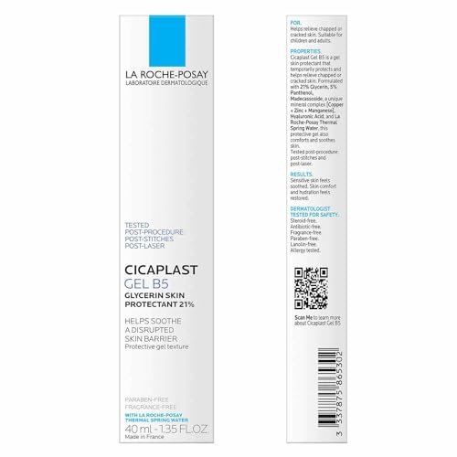 LA ROCHE-POSAY CICAPLAST GEL B5, PROTECTIVE REPAIR GEL FOR CRACKED, CHAPPED SKIN WITH MADECASSOSIDE AND GLYCERIN, TESTED POST-PROCEDURE, POST-STITCHES, POST-LASER, 1.35 FL OZ