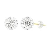 14k Yellow Gold 8mm White Austrian Crystal Ball Stud Earrings