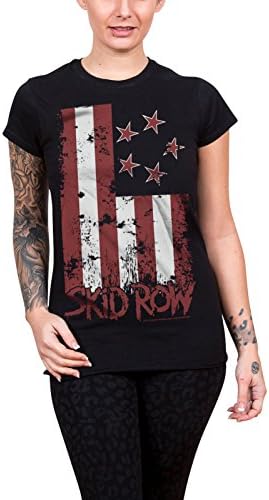 Skid Row T Shirt Stars And Stripes Band Logo Official Womens Black Junior Fit
