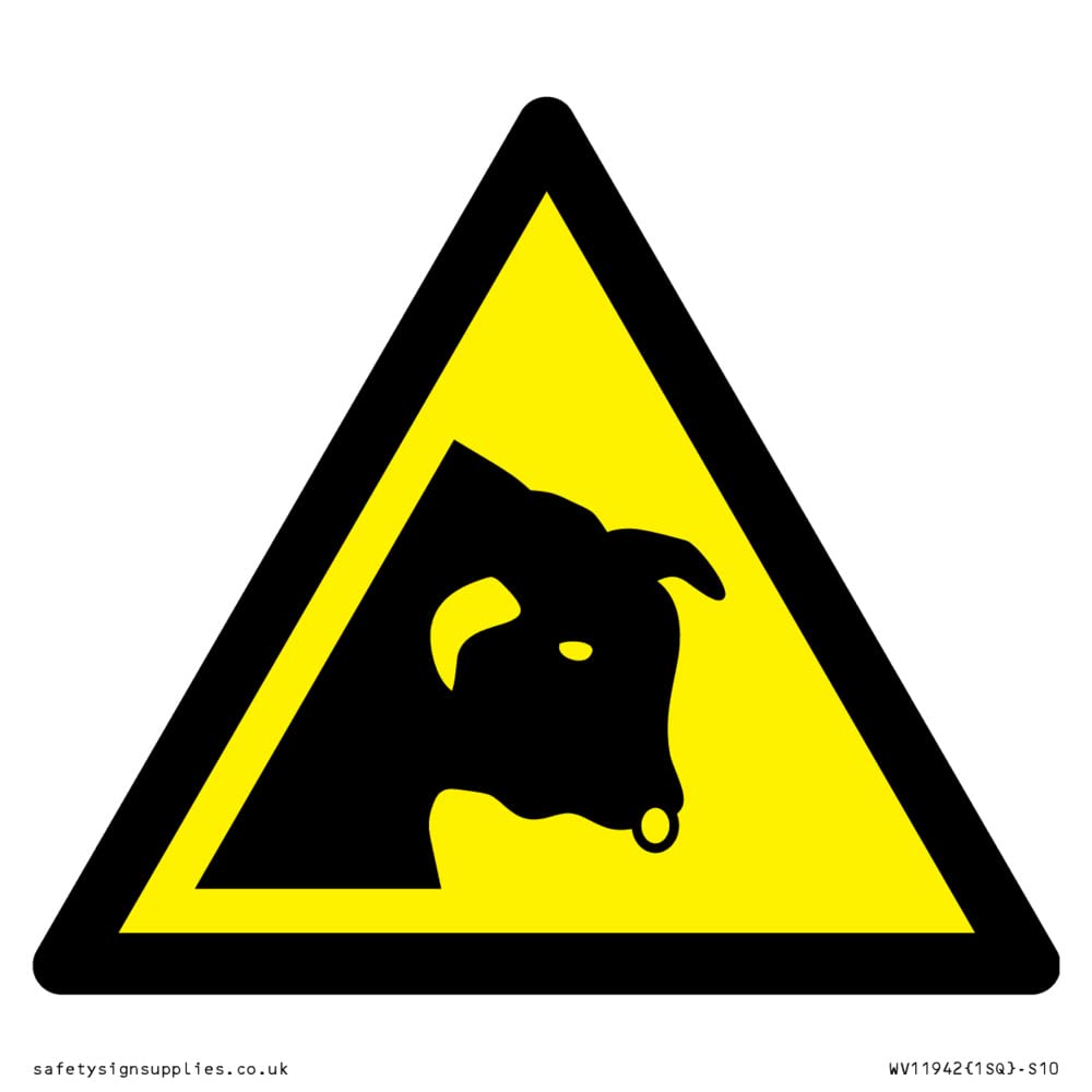 W034 Warning: Bull Sign - 100x100mm - S10