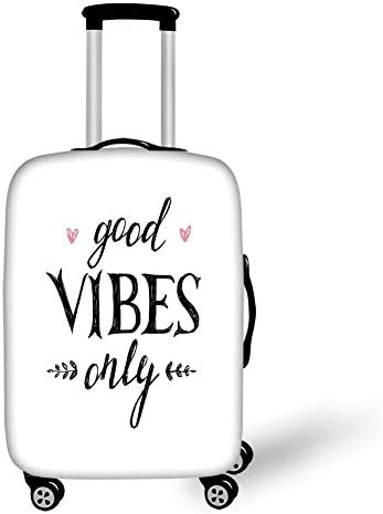 Travel Luggage Cover Suitcase Protector,Good Vibes,Hand Drawn Lettering Inspirational Phrase on White Backdrop Leaves Hearts Decorative,Black White Pink，for TravelXL 29.9x39.7Inch