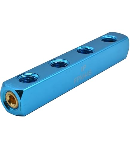 ASLVNEKGOR 1/4 Female 4 Way Solid Aluminum T-Shape Air Manifold Block Splitter