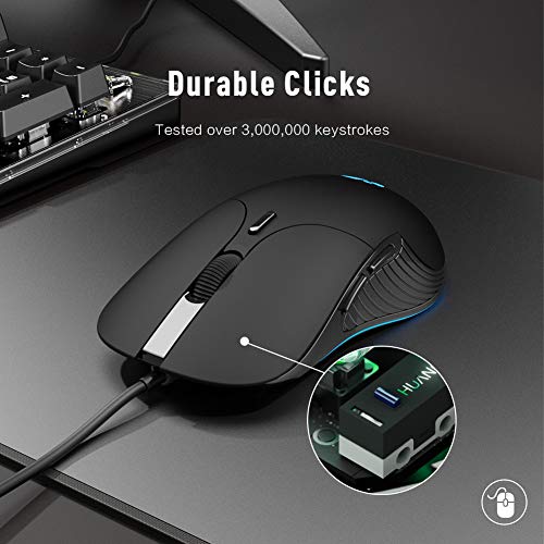 Inphic Gaming Mouse, with 6 Programmable Buttons, Silent Click, 4800DPI Adjustable, Ergonomic Design, 4 Breathing LED Backlight, Wired Quiet Mouse for PC Laptop Computer Working & Gaming