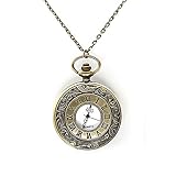 Mifine® Antique Roman Pocket Watch Pendant Bronze Dial Open Faced Roman Numerals with Chain Vintage