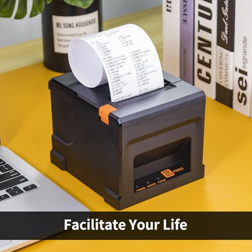 NetumScan 80mm 300mm/s POS Thermal Receipt Printer Thermal Receipt Printer with Automatic Cash Drawer, USB Ethernet Interface, Support Windows/Mac/Linux, Printer from