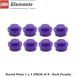 Lego Parts: Round Plate 1 x 1 (PACK of 8 - Dark Purple)