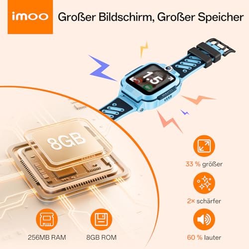 imoo Z3 Children's Smartwatch, 4G Voice Call, 1.5 Inch HD Screen, Water Resistant up to 20 m, 8 GB Large Memory, Class Mode & Sleep Mode with Accessory Set (Blue)