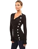 PattyBoutik Women's Cowl Neck Button Embellished Top (Black XL)