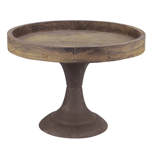 Stonebriar Rustic Worn Natural Wood and Metal Pedestal Tray, Decorative