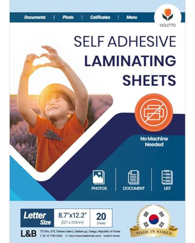 Photo 1 of (used) Self Stick Laminating Sheets 8.7 x 12.2 Inches, 4mil, Pack of 20, No Heat, No Machine, Peel and Stick Laminating Sheets