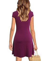 Lyrur - Vestido corto de verano con cuello en V y manga para mujer, estilo casual, para fiestas