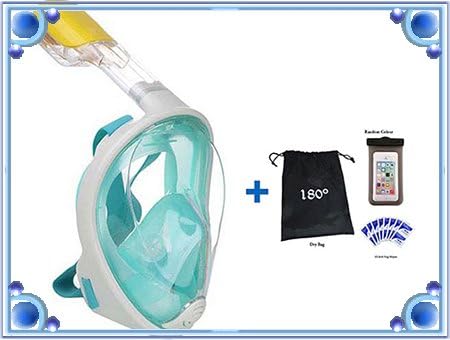 180° Snorkel Mask View for Adults and Youth. Full Face Free Breathing Design.[Free Bonuses] Cell Phone Universal Waterproof Case (Dry Bag) and Anti-Fog Wipes