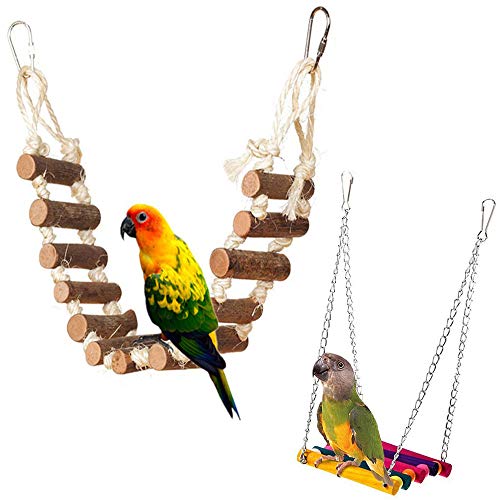 PIVBY Rope Step Ladder Bridge Bird Toy Cage Hammock Swing Toys for Parrot Parakeet Budgie Cockatiel Pack of 2