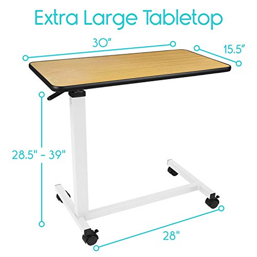Vive Overbed Table (XL) Hospital Bed Table Swivel Wheel Rolling Tray Adjustable Over