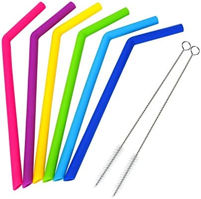 LOVEing Reusable Silicone Drinking Straws, Extra long Flexible Straws with Cleaning Brushes for 20-30 oz Simple and Convenient 6 Colors withTwo Brushes Bpa-free - No Rubber Tast (6 packs)