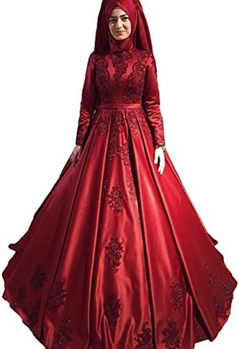 Elleybuy Women's Long Sleeves Appliques Muslim Formal Evening Prom Dresses Arabic Gowns US18W