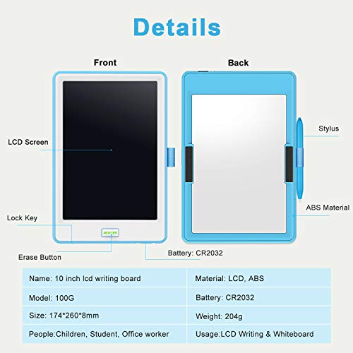 10 Inch LCD Writing Tablet, WOBEECO Electronic Doodle and Scribble Board for Kid & Adults - Great for Taking Notes & Drawing Feels Just Like Paper and Pencil (Blue)