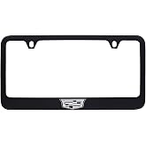 Cadillac Crest Metal License Plate Frame Tag Holder - Black Powder Coated with Exposed Chrome