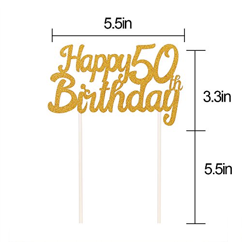 PALASASA Single Sided Glitter Happy Birthday Cake Toppers Decorations Tool Party Supplies (50th Gold) - Thumbnail 5