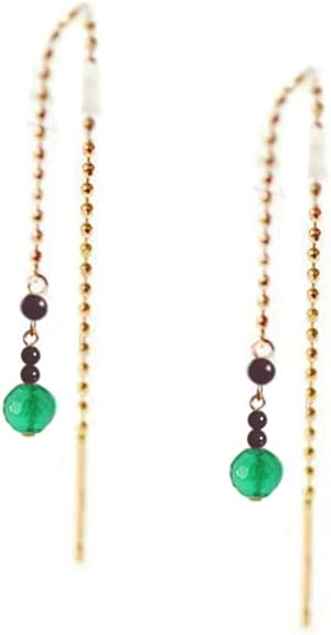 Amazon K18チェーンピアス アメリカンロングピアス K18 エメラルドグリーン Emerald Green 揺れる ブラックオニキス ゴールド 18金 長さフリー キャッチ有 シンプル ピアス 通販