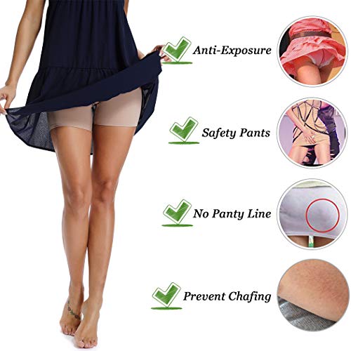 WOWENY Mid-Rise Smooth Slip Shorts Panty for Women Under Dress Anti Chafing Boyshort Safe Panties (Beige, XX-Large)
