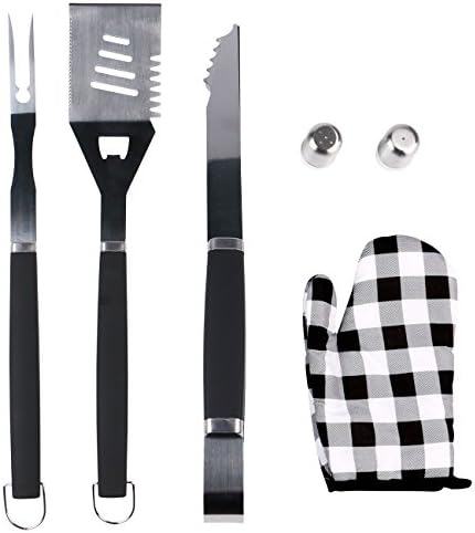 RUWOO B02005 5pcs BBQ Tool set with Spatula, Fork,Tong, cotton glove,oil bottle