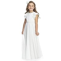 Abaowedding Fancy Chiffon Flower Girl Dresses Flutter Sleeves Junior Bridesmaid Dress(Size 8,White)