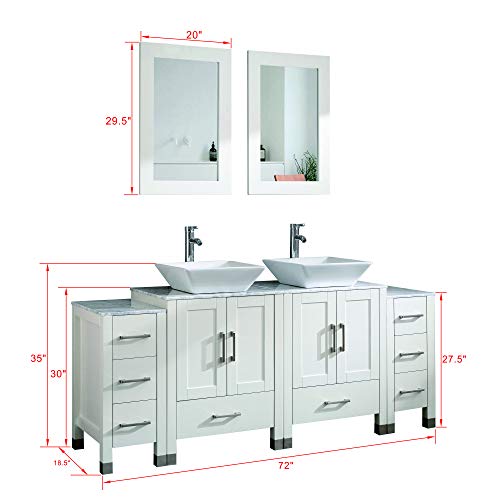 Homecart 72" Bathroom Vanity Cabinet Double Sink White Solid Wood w/Marbel Counter Top