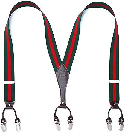 Men Braces KANGDAI 6 Buckles Stripe Y Back Durable Elastic Adjustable Suspenders Strong Metal Clips Heavy Duty Men Braces