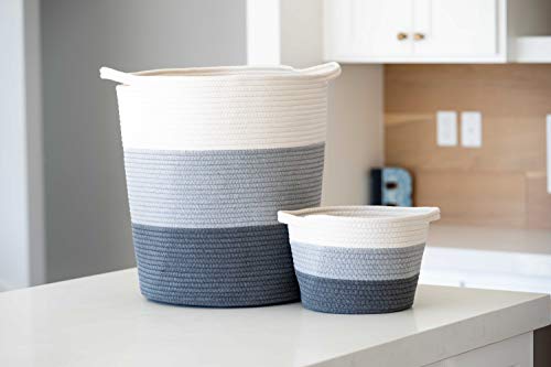 Little Hippo 2pc Large Cotton Rope Basket (18"x16") 100% Natural Cotton! Rope Basket, Woven Storage Basket, Large Basket, Blanket Basket Living Room, Toy Basket, Pillow Basket, Gray