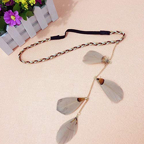 Feather Headband Hippie Indian Boho Hair Bands Tassel Bohemian Halloween Hair Hoop Women Girls Crown Hairband Party Decoration Headdress Cosplay Costume Headwear Headpiece Hair Accessories Khaki