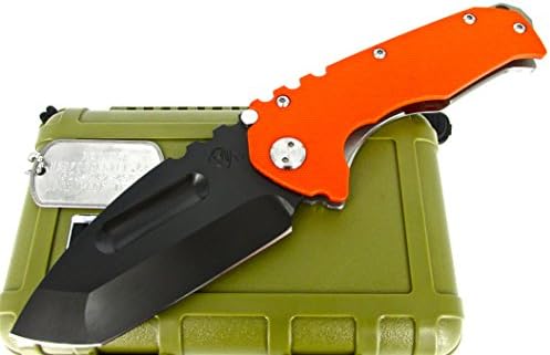 Medford Knife and Tool Praetorian G/T Tactical Folder Knife Tanto Blade Orange G-10/Tumbled Ti Handles Black PVD Blade MK11DPT-11TM