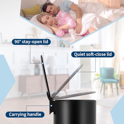 30L Round Kitchen Trash Can, 8 Gallon Compact Rubbish Bin with Soft-Close Lid and Foot Pedal, Stainless Steel Waste Container with Removable Inner Bucket for Bathroom, Living Room, White