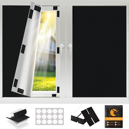 Blackout Blind No Drilling – 100% Blackout Oxford Fabric Improved Anti-Heat Sun Shade 200 x 145 cm Strong Adhesive Scratch for Home and Interior Windows