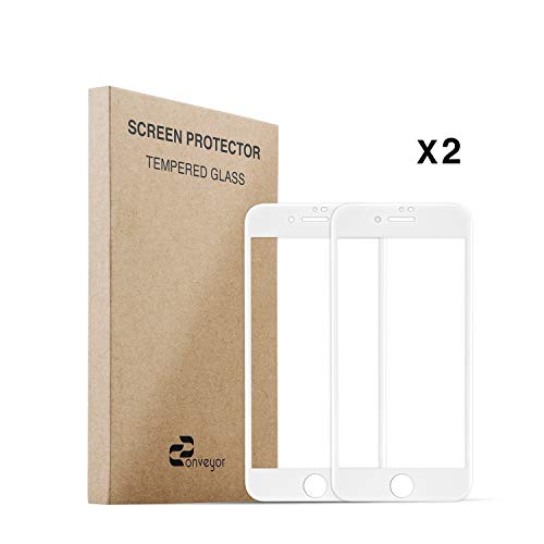 iPhone 7 Screen Protector Tempered Glass Full Coverage White, 2 Pack 3D Edge Screen Protector Film for iPhone 7 8, by C conveyor
