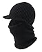 Home Prefer Mens Winter Neck Warmer Hat with Visor Plush Lined Tuque Beanie Ear Warmer Face Cover Newsboy Caps Windproof Thermal Winter Visor Knit Beanie Hat Black