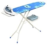 Ybm Home & Kitchen Deluxe Adjustable Height 4-leg Heavy Duty Ironing Board & Blue Print Cotton Cover with Steel Mesh Top 1548-16 2315