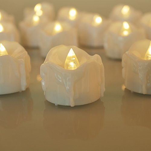 Flickering LED Tea Light Candles with Remote Control, Small 12 PCS Flameless Wax Dripped Flameless Candles Battery Powered 1.4 Inch Tiny Electric Tealights For Wedding Centerpiece, Party, Dinner Table