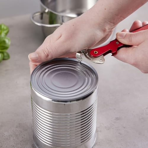 Abrelatas de palanca "Columbus" – abrelatas estrecho con abrebotellas óptimo para abrir latas y botellas – rojo, 1025227R