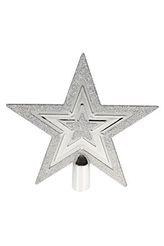 Flat Star Tree Topper by Clever Creations | Silver Glitter 5 Point Star | Festive Christmas DÃ©cor | Perfect Complement to Any Holiday Decoration | Unlit Shatter Resistant Sparkled Plastic | 8