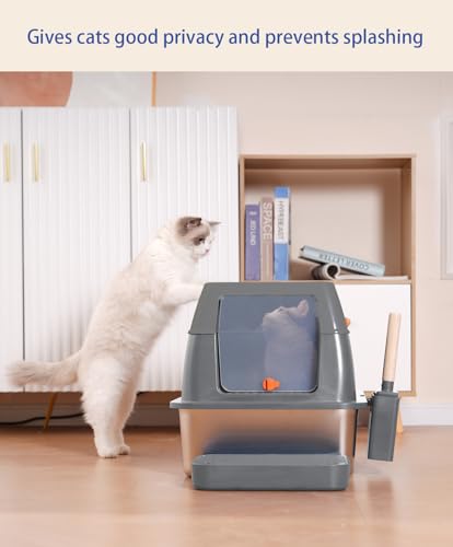 Ultimate XL Stainless Steel Litter Box with High Sided - Spacious & Stylish Enclosed Design for Large Cats, Multi-Cat Homes, and Rabbits, Odor-Free & Easy Cleaning, High Wall Cat Litter Pan with Lid