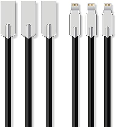 iPhone Lightning to USB cable, Kiipmoving Zinc Alloy Charge Sync Cable Cord 3 Pack 3ft Black