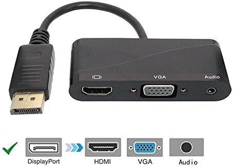 LiuTian DisplayPort to HDMI VGA Male to Female Adapter Cable Support 3.5mm Audio, Gold Plated DP 1.2 to VGA HDMI Audio Support 4K Converter, Black